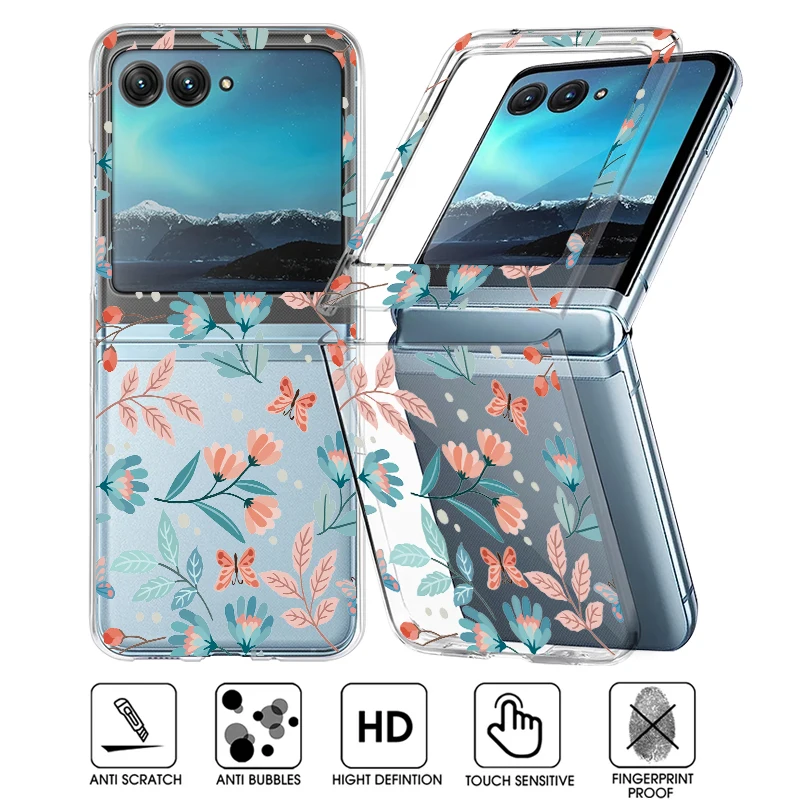 Clear Hard PC Phone Cover with Floral Design and Shockproof Bumper