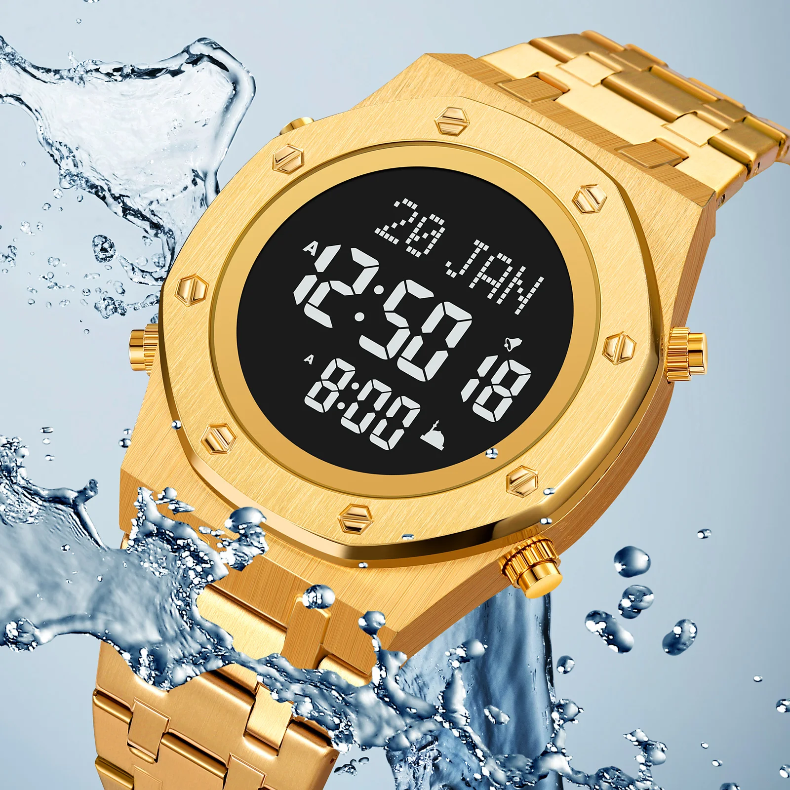 

SKMEI Multifunctional Muslim Compass Qibla Watch Stopwatch Chronograph Power Display Business Style Men's Electronic Watch 2043