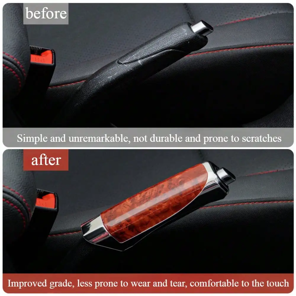 1pc Car Handbrake Cover, Carbon Fiber Pattern, Handbrake Decoration Sleeve, Protector, Peach Wood Color