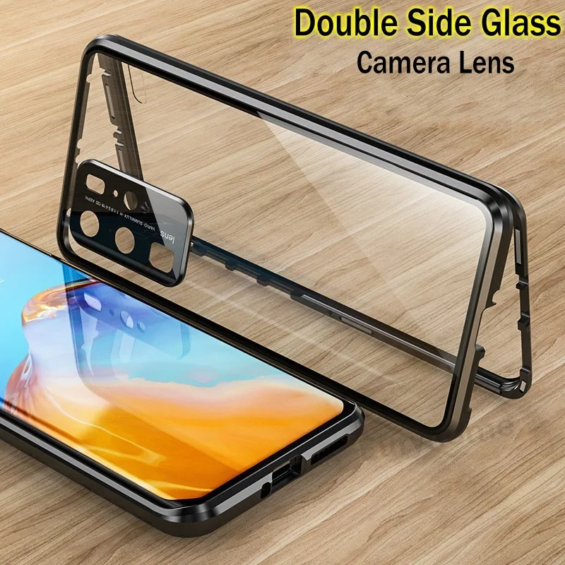 360° Metal Magnetic Double-Sided Glass Case with Lens Protection Cover