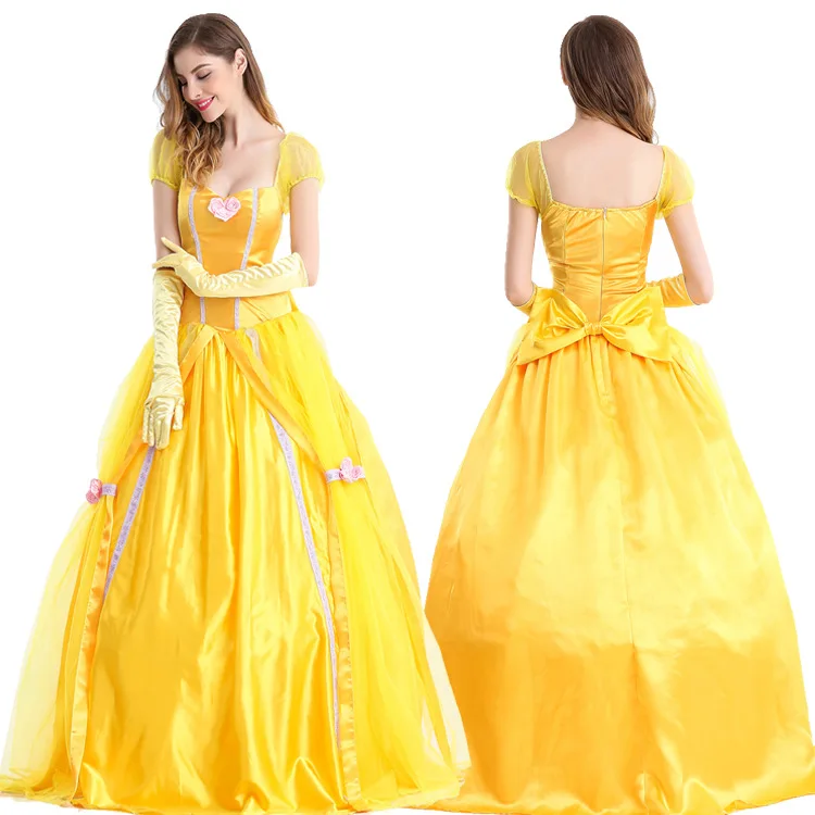 

Movie Beauty Cosplay Beast Yellow Dress Belle Princess Dress Adult Fancy Dresses Ball Carnical Costumes