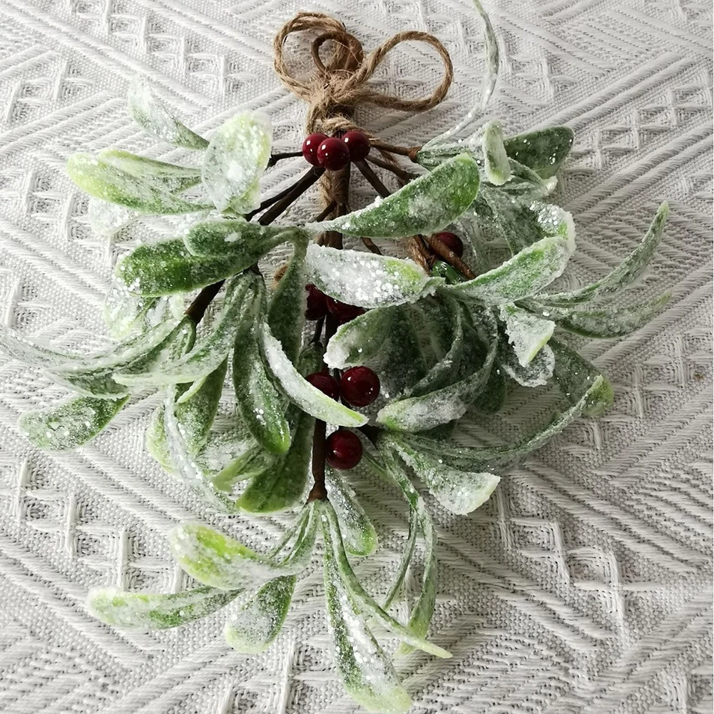 1pc Christmas Artificial Mistletoe Hanging Decoration with Berries, Green Plastic Faux Mistletoe Plant for Holiday Decorations