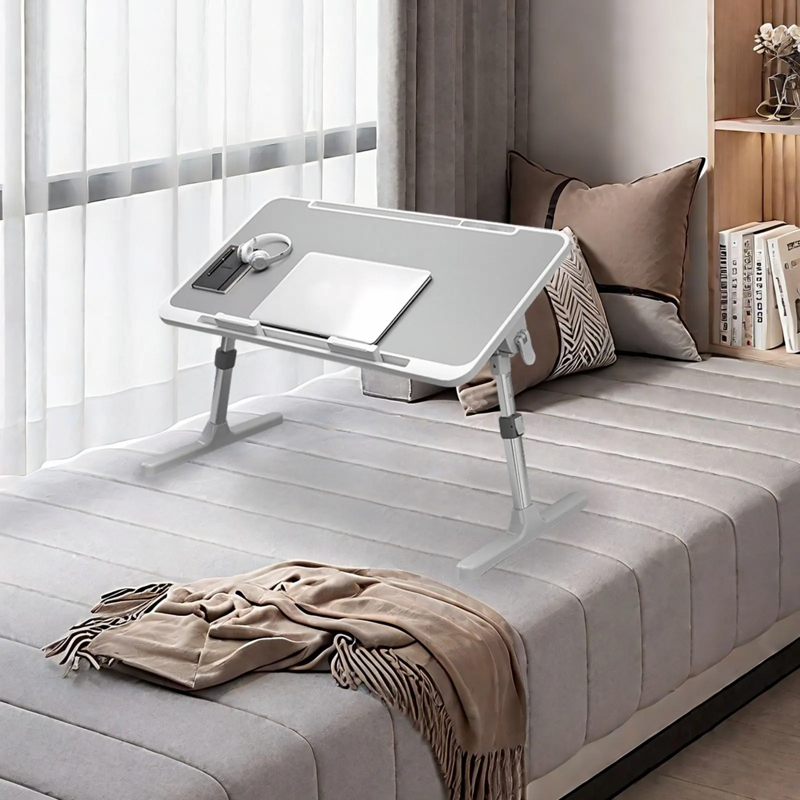Klappbarer Laptop-Tisch für Bett & Sofa, Verstellbarer Laptop-Betttisch, Tragbarer Schoßtisch zum Lernen, Bett-Aufsatztisch – Detail 1
