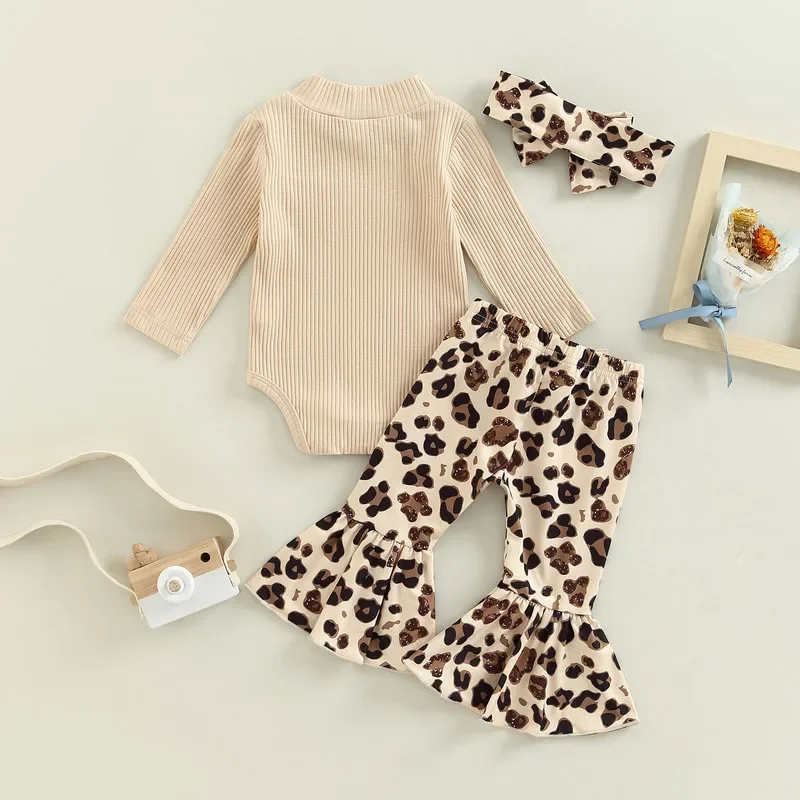 Leopard Bow Baby Girl Pants Set 3