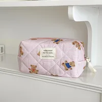 Sac à couches pour bébé avec imprimé ours mignon, trousse de maquillage pour maman, trousse de toilette pour femme, sac de rangement de grande capacité, organiseur de couches 4