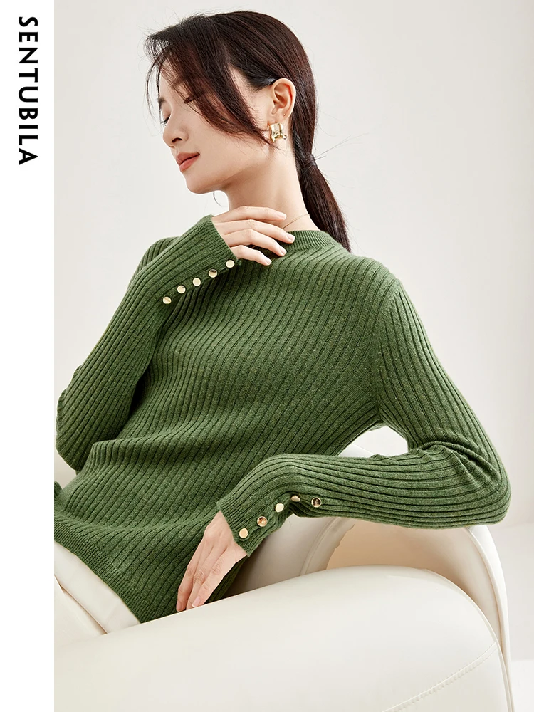 

Sentubila Pullover Sweaters Soft Knit Tops for Women 2024 Spring Fashion Simple Round Neck Knitwear Basic Jumpers W33H51125