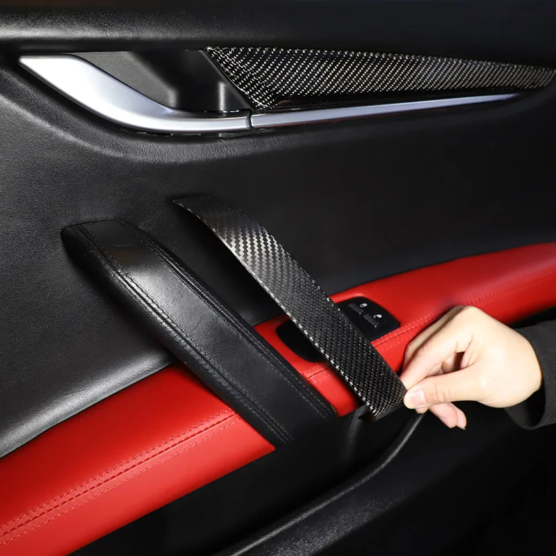 

For Maserati Ghibli 2014-2022 Real Carbon Fiber Car Inner Door Handle Armrest Cover Sticker Car Interior Accessories