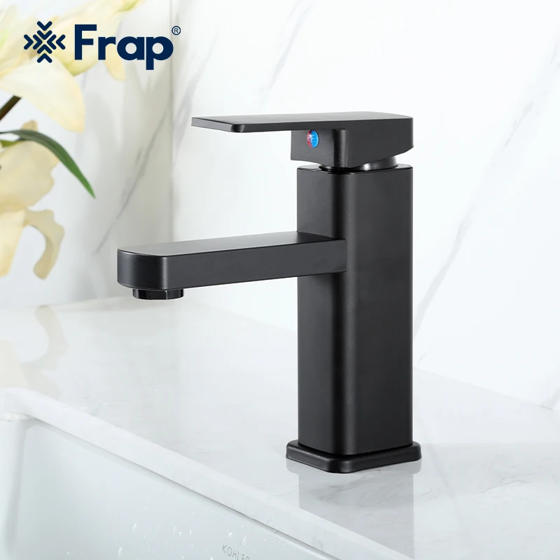 

FRAP Basin Faucets Stainless Steel Black Square Bathroom Faucet Hot Cold Water Mixer Tap torneiras de cozinha