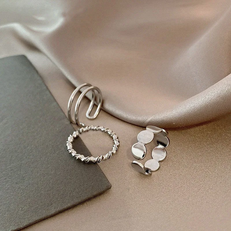 Silver Color Metal Rings Set New Trend Vintage Elegant Irregular Hollow Branches Adjustable Rings For Women