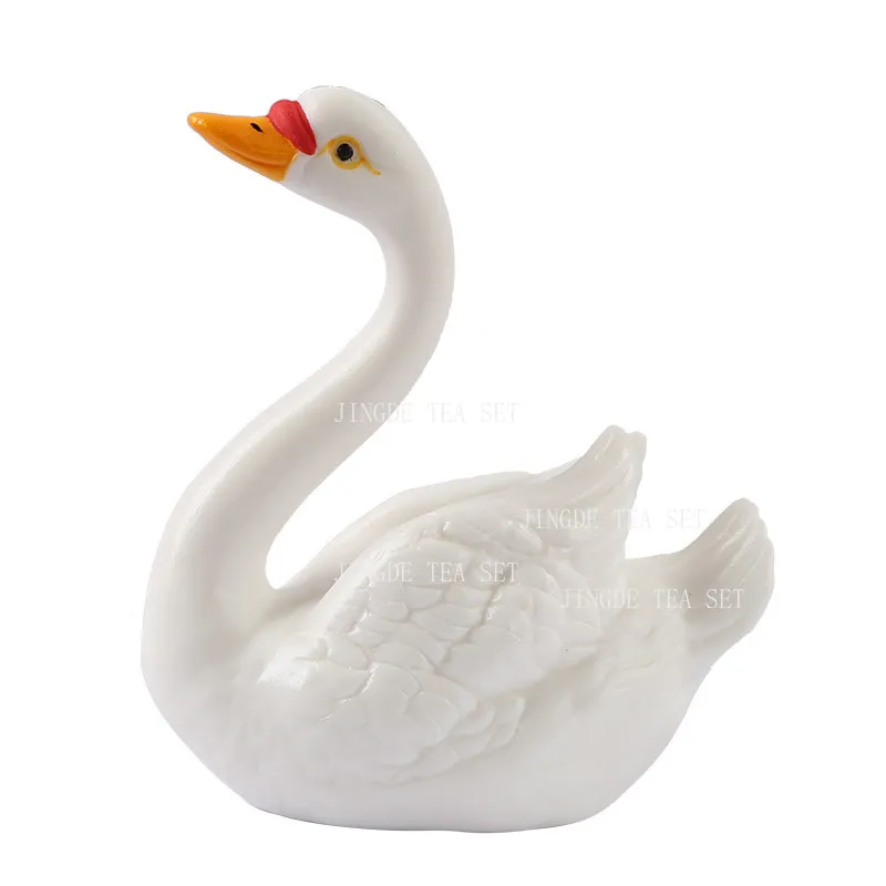 1pcs Ceramic Duck Tea Pet Home Desktop Decorations Cute Tea Ornaments Can Raise White Ducks Landscaping Small Animal Handicrafts