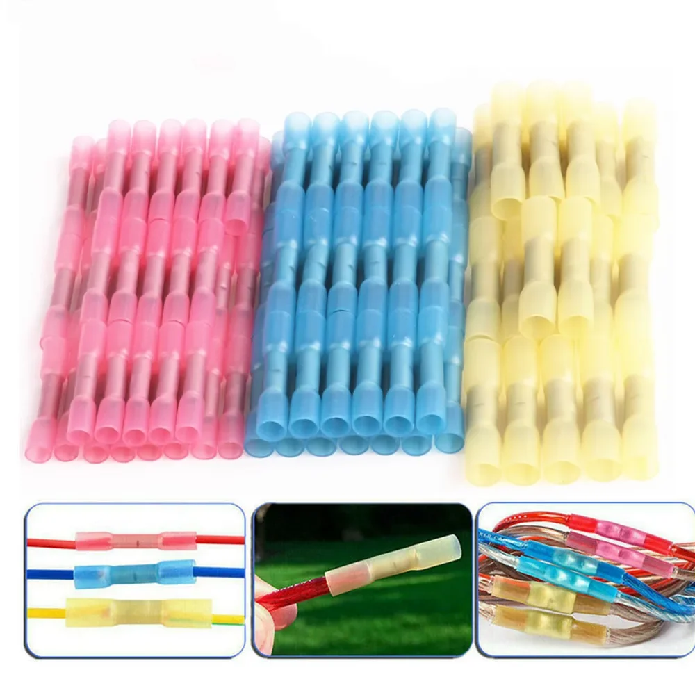 

200/100/50/25/20/10Pcs 3 Size Butt Crimp Terminals Heat Shrink Waterproof Electrical Wire Splice Connectors Kit Assorment