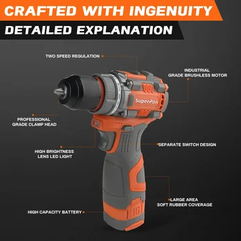 Superpan rotary cordless Impact Drive 20V Cordless Drill 1/2" r Drill Brushless Moter Cordless Electric ScrewDriver Power Tools 2