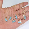 Gold Plated Love Word Arabic Letter Necklace with Blue Turquoises Stone