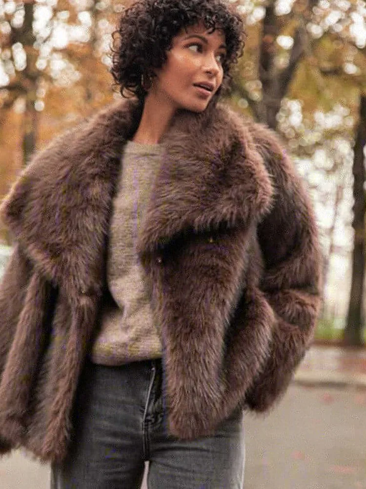 Fall Winter Women Long Sleeved Buttons Faux Fur Coat Fashion Thick Warm Solid Color Women's Casual Jacket 2024 Lady Street Coats 6