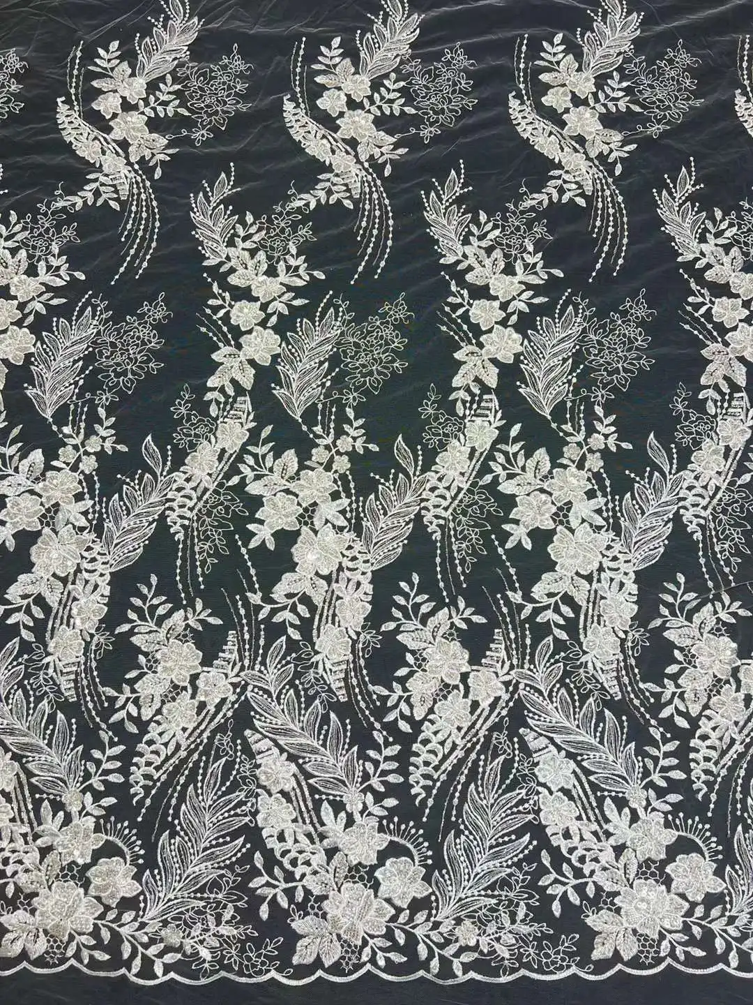 

High quality White Wedding Dress Design With Pearls Embroidered African Nigeria lace French Mesh yarn Fabric For Evening Dress