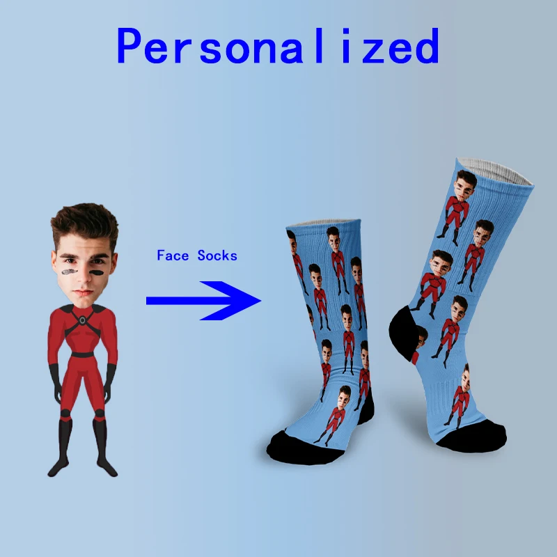 

Funny Customized Cartoon Hero Face Printed Socks for Men Women Fashion Funny Long Socks DIY Design Sock Drop Shipping
