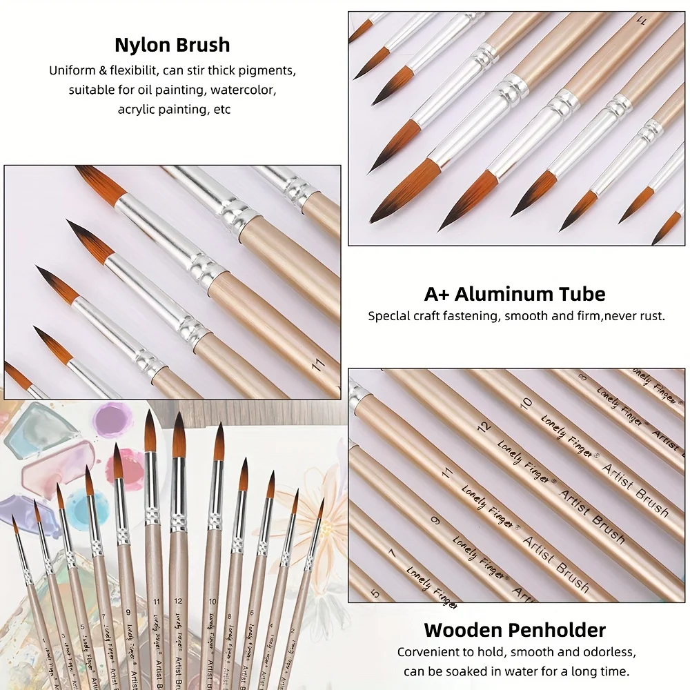 12pcs Professional Paint Brush Set 5