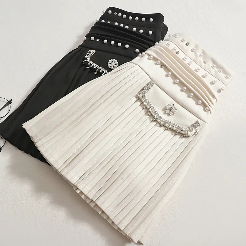 

Женская юбка трапециевидной формы, черная или белая плиссированная юбка с высокой талией, короткая юбка-мини, Осень-зима 2022