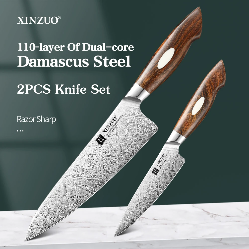 

XINZUO 2 комплект ножей, дамасская сталь, высокое качество, универсальный нож шеф-повара, Многофункциональный Шеф-нож из дамасской стали
