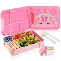Charming Pink Kids' Bento Lunch Box - Microwaveable & BPA - Free, 6 - Compartment Snack Container - 1330ml (Pink Unicorn)