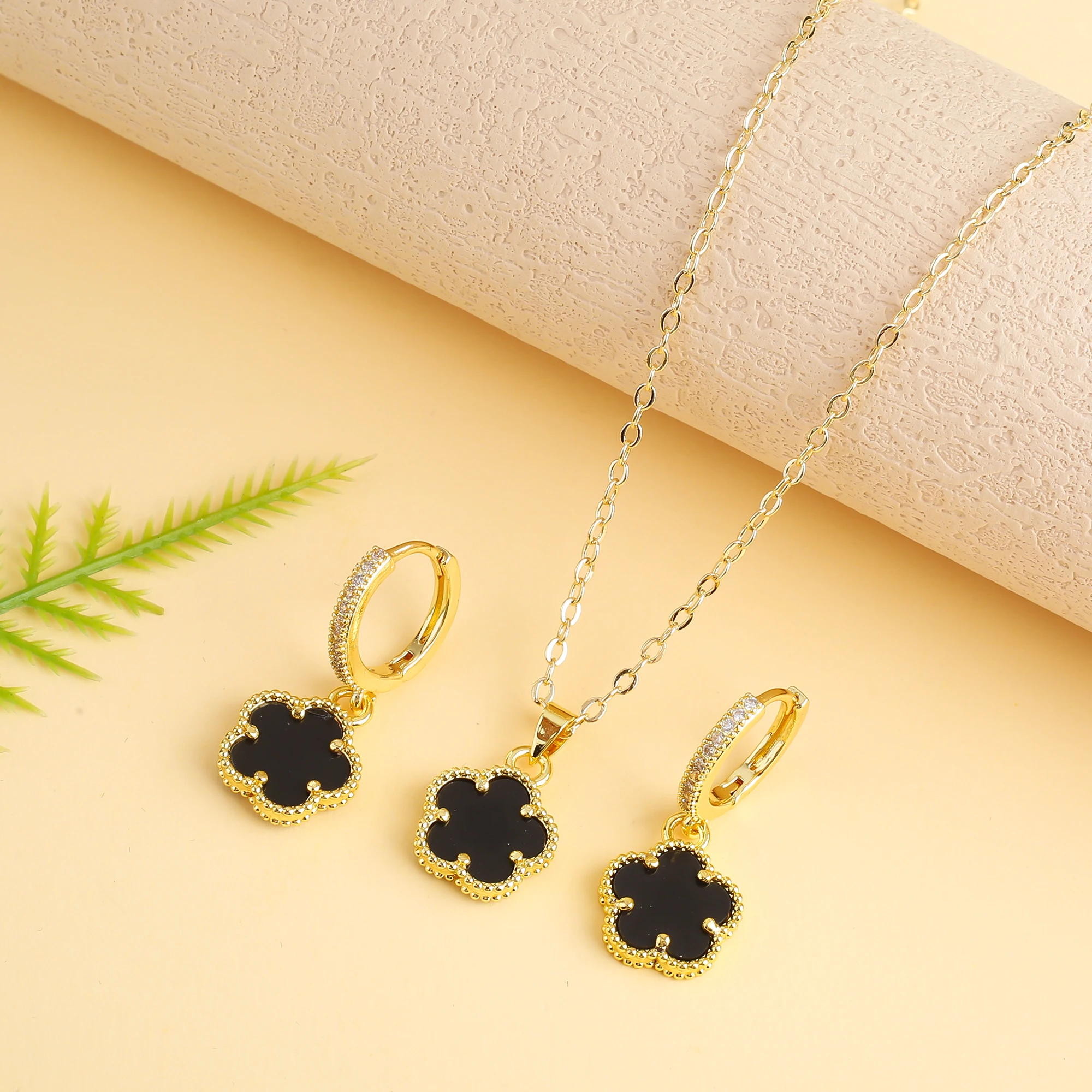 Plant Flowers Geometric Five Leaf Petals Women Earrings Shiny Clover Bridal Lovely Gift stud earrings,flower earrings,geometric earrings