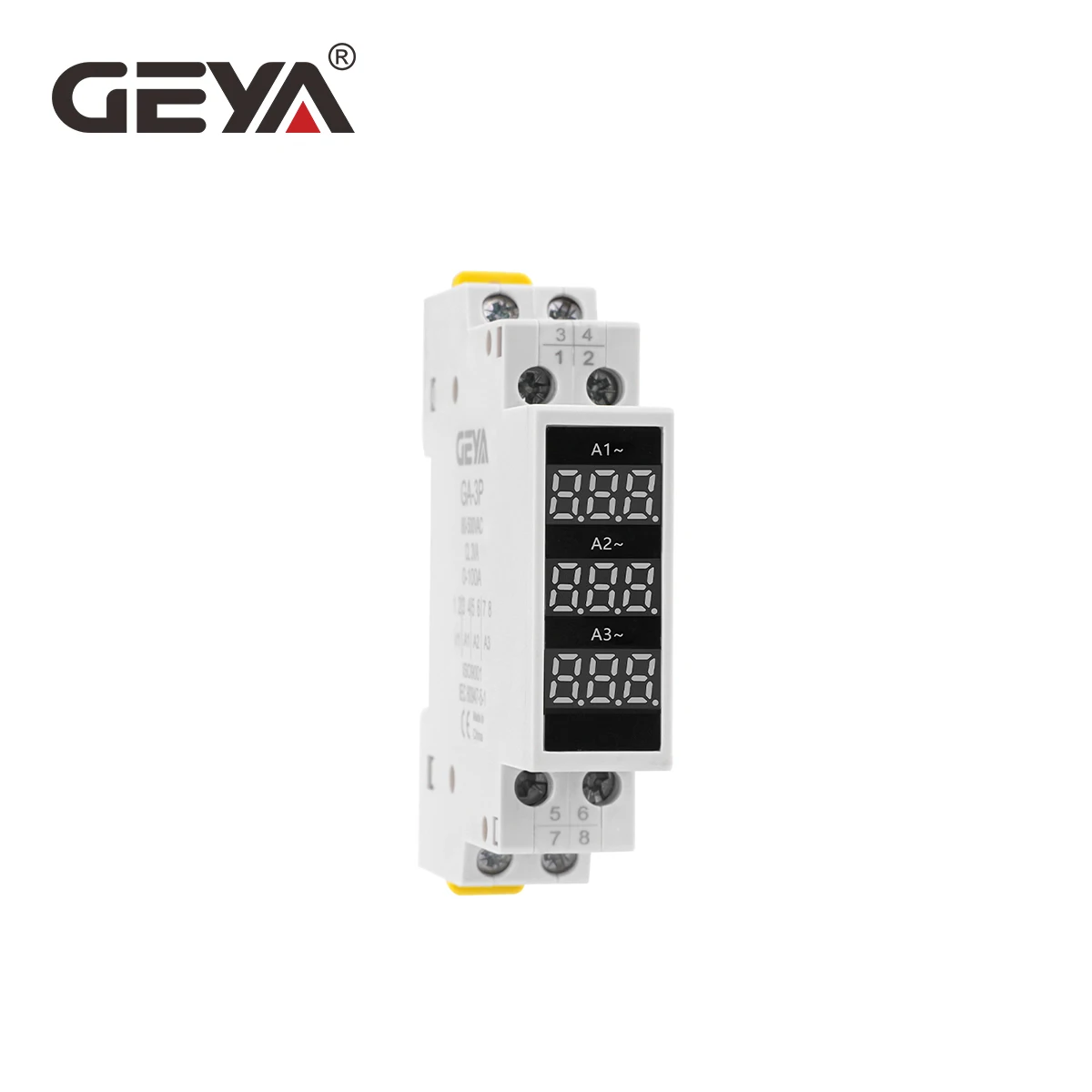 GEYA LED 디지털 디스플레이 감지기 DIN 레일 마운트 3상 전류계 AC 80-500V 100A 미니 모듈형 전류계 게이지 표시기