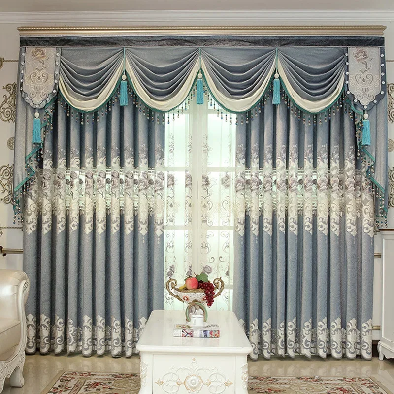 

European Style Curtains for Living Water-soluble Hollowed Out Italian Velvet Embroidered Cortina Valance Embroidery Tulle Custom