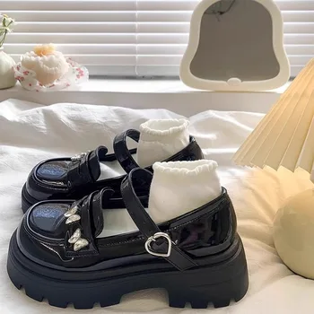 Children's Leather Shoes Mary Janes British Style Spring Single Shoe Girl's Versatile Student Retro Flats Round Toe Low Heel 1