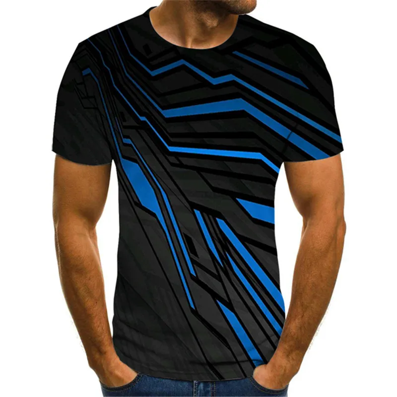Camisa De Verano Para Hombre, Cuello Alto, Gráficos Geométricos, Impresión 3D, Manga Corta, Informal, Con Flores, Talla N, Azul Claro, S