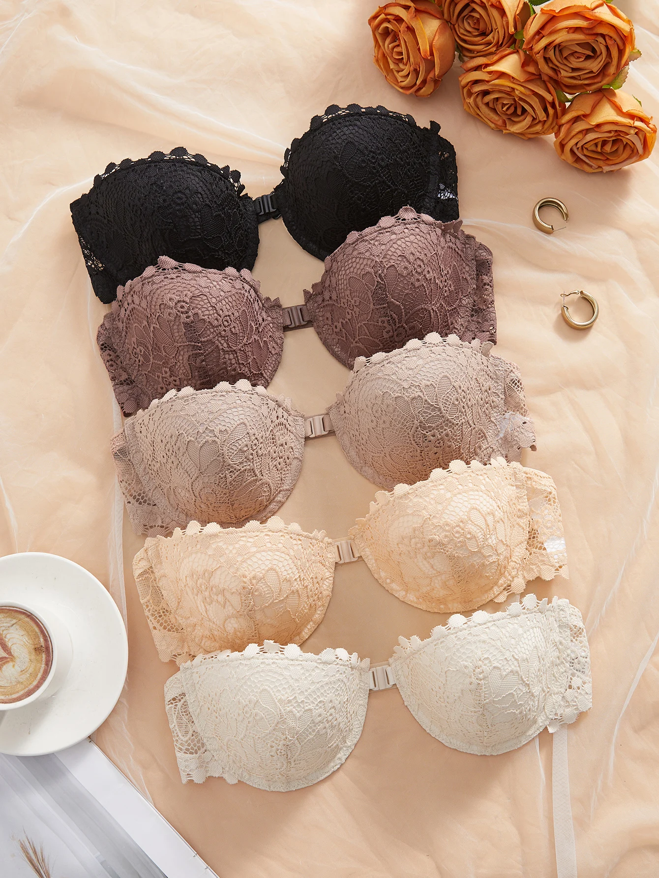 Strapless Push-Up Bras with Front Closure, Non-Slip, Ultra-Thin Sexy Lace Underwear for Women, Invisible Lingerie, Women's Lace Border Non-Padded Comfortable and Stylish Invisible Bra