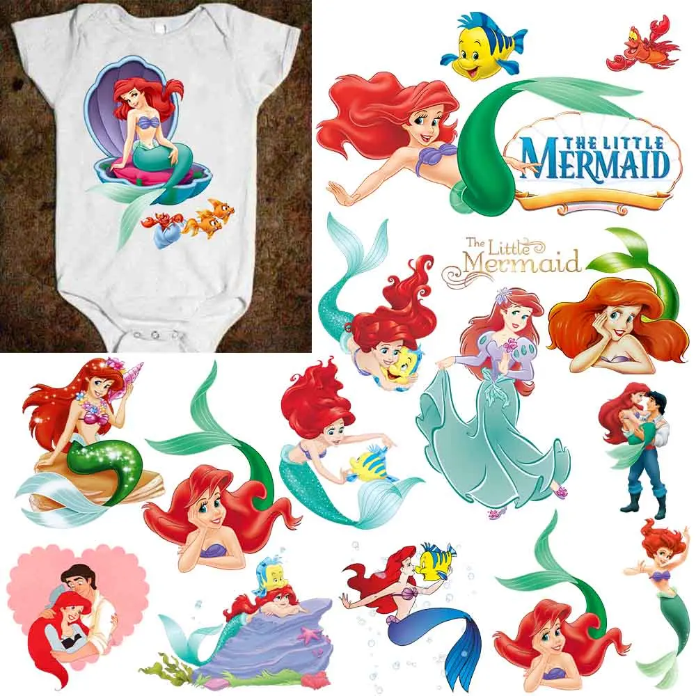 14Cm Little Mermaid Kids Patches For Clothing Heat Transfer Stickers Parches Bordados Para La Ropa Iron On Patches For Clothes