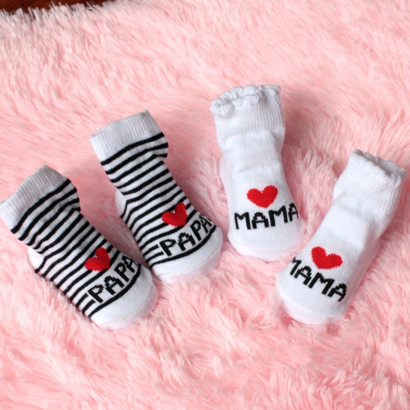 1 Pair Cotton Baby Socks Girl Boys Rubber Anti Slip Floor Cartoon Love MAMA PAPA Kids Toddlers Autumn Spring Newborn Infant Gift