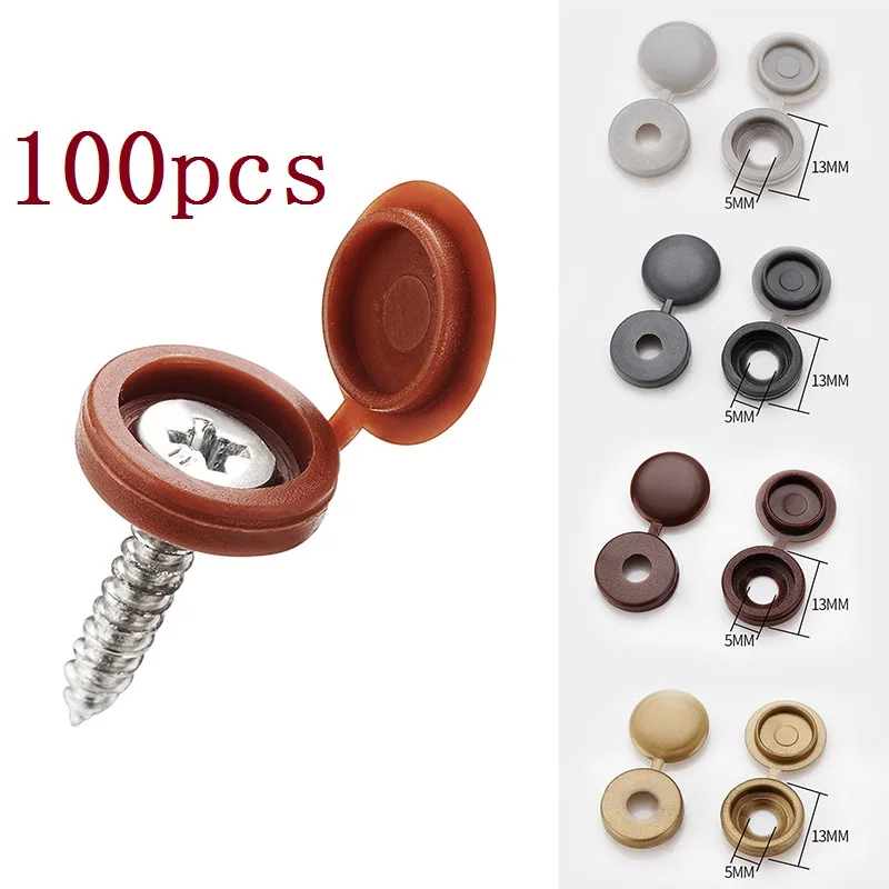 Plastic Screw Caps 100Pcs Hinged Plastic Screw Cap Cover Nuts Fold Snap Protective Cap Button Screw Wood Furniture Decorative Nuts Bolts Hardware