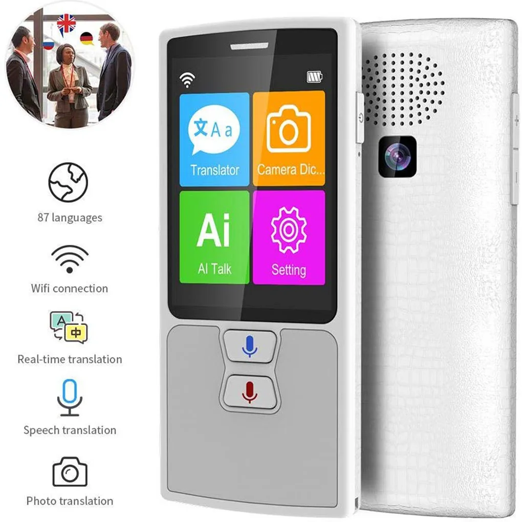 WiFi Translator Portable 2.4-inch TFT Rechargeable Travelling Business Meeting Interpreter Translating Device White
