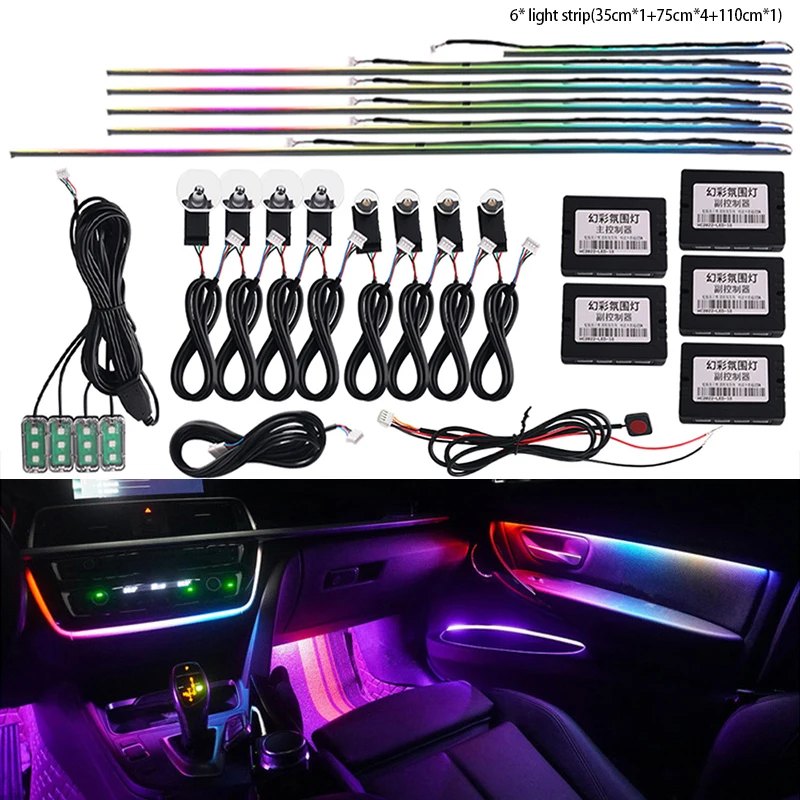 

18 in 1 RGB Ambient Light Car Symphony Interior LED Acrylic Guide Fiber Optic Door Dashboard Decoration Atmosphere Neon Lamp 12V