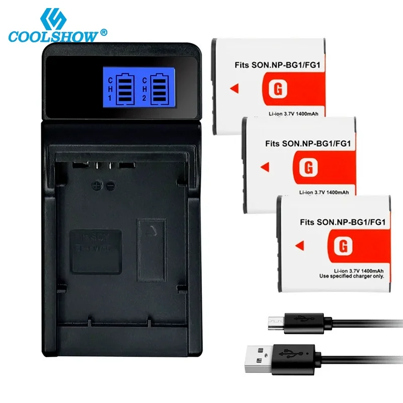 Batteria Np Bg1 Fg1 Per Sony Cyber-Shot Dsc-W100 Dsc-Wx1 H3 H7 H9 H10 H20 H50 H55 Dsc-T100 T20 Np Bg1 1400Mah Caricabatterie