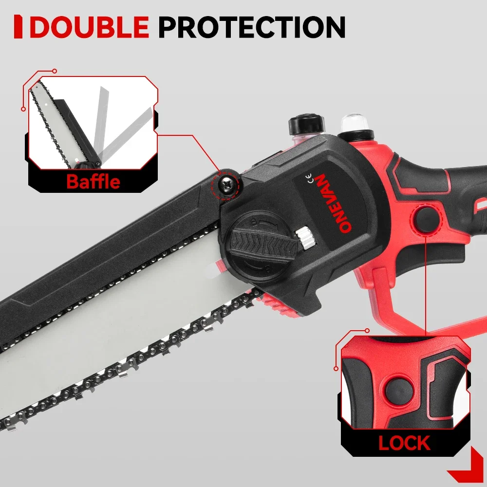 ONEVAN 8 Inch Brushless Chain Saw Cordless Pruning Electric Saw Woodworking Electric Saw Cutting Tool For Makita 18V Battery 4