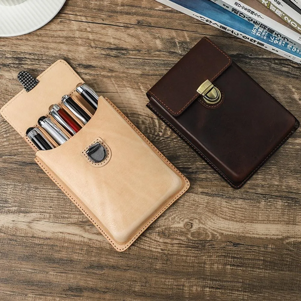 

Genuine Leather Genuine Leather Pen Case Retro 3/5 Slots Pen Holder Pencil Pouch Storage Stationery Pen Box Organizer