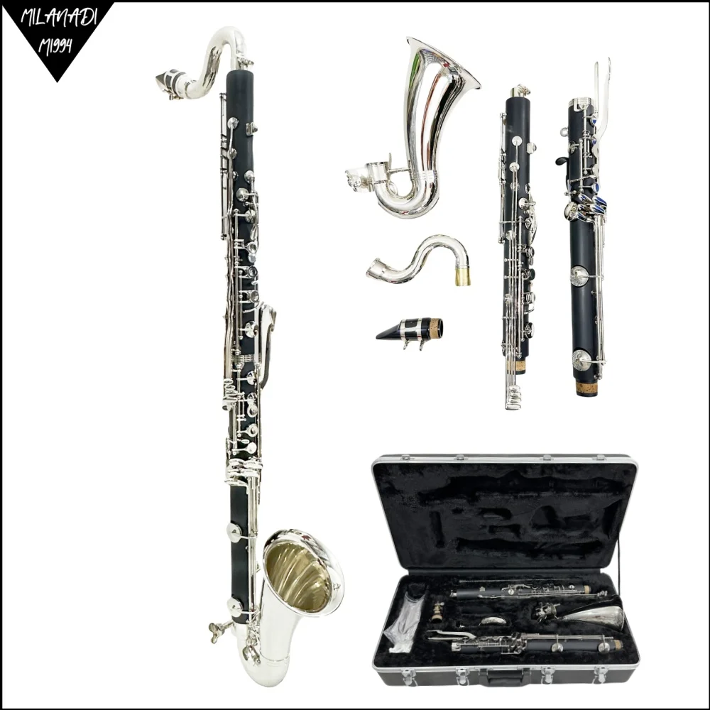 New Silver Plated Keys Bass Clarinet LOW EBb Tuning Black Tube Clarinet ABS