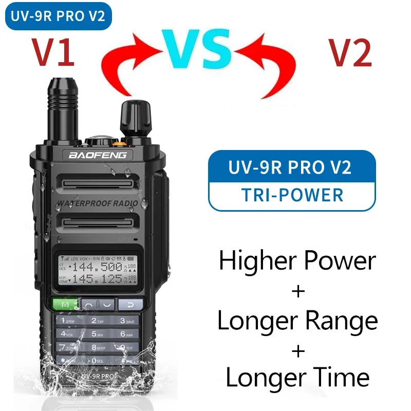 Baofeng UV 9R Pro V2 IP68 Waterproof Walkie Talkie Tri-Power Type-C Charger Dual Band Transceiver Ham Two Way Radio Marine Radio 2