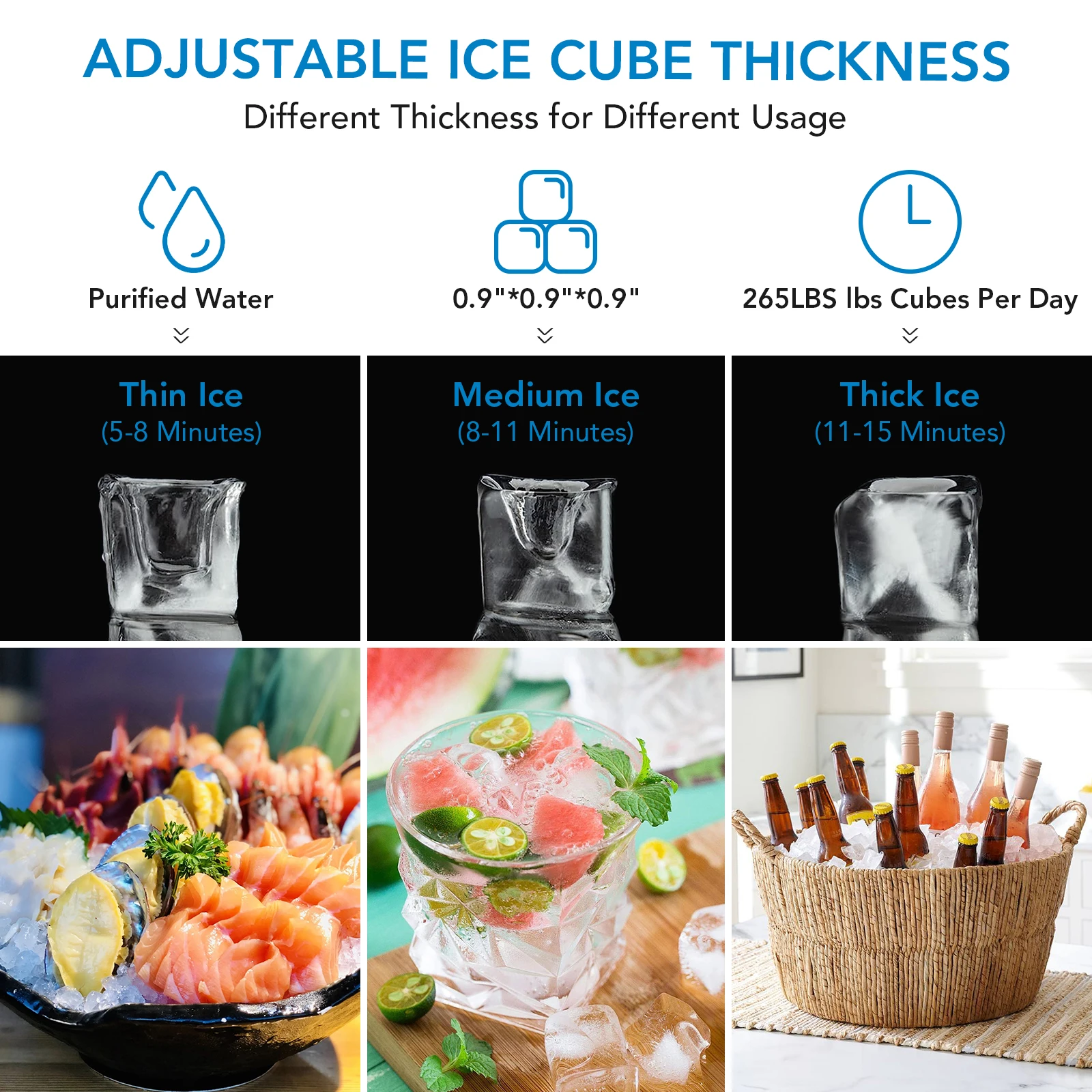 265LB/24H Stainless Steel Under Counter Ice Maker with Self Cleaning, 55 Lbs Storage Basket for Home Office Restaurant Bar