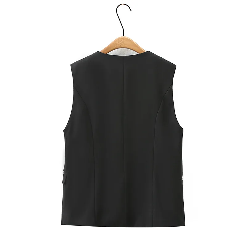 V-Neck Sleeveless Jacket for Women, Casual Clothing, Black Vest, Curve Outwear, Plus Size, Autumn, 8818