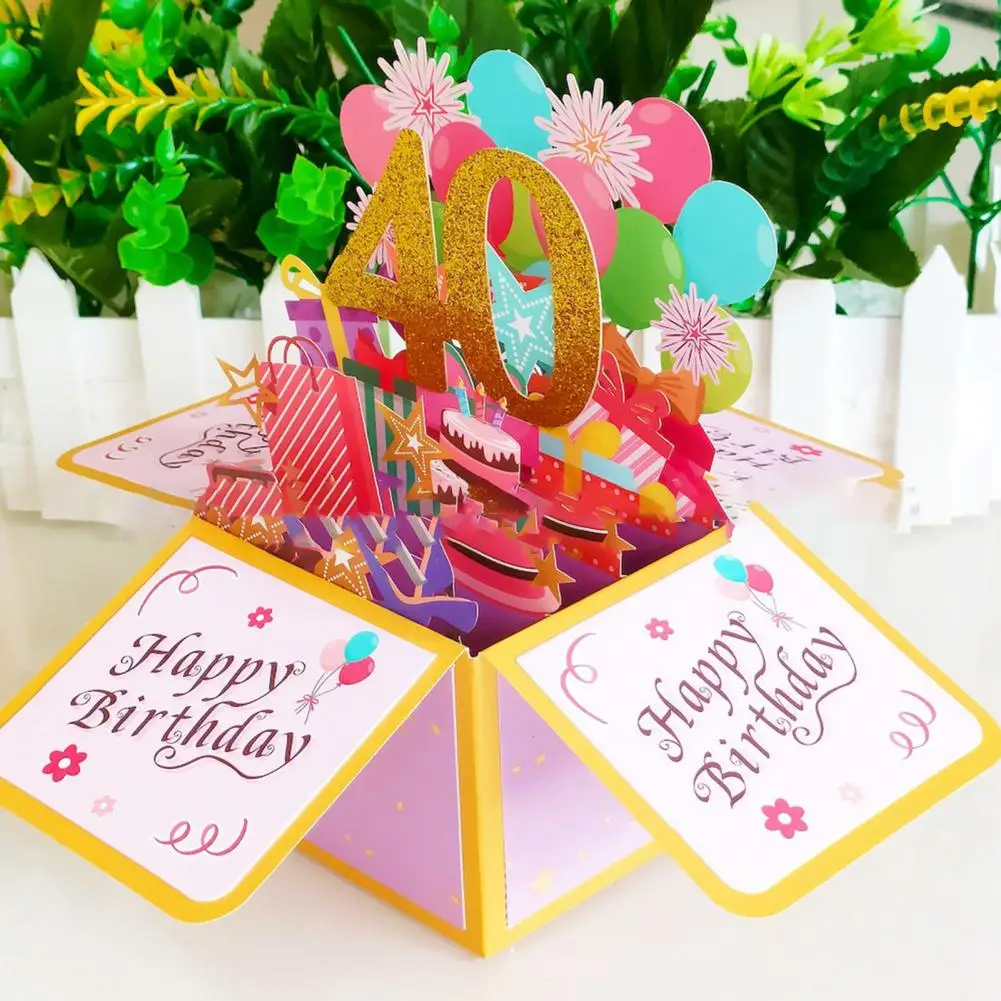 Pop Up Birthday Greeting Card 16 18 20 40 50 60 Number Figure 3D Greeting Cards For Birthday Wedding