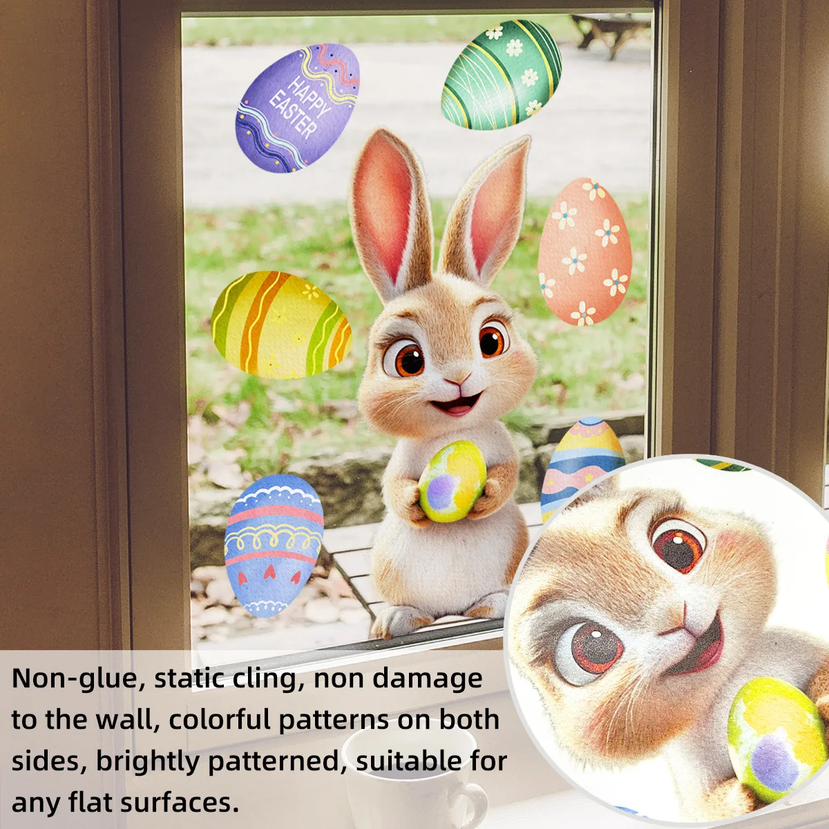 Happy Easter Window Stickers cute Rabbit Eggs Carrot Electrostatic Glass Sticker Easter Decorations for Home Bunny Wall Decals