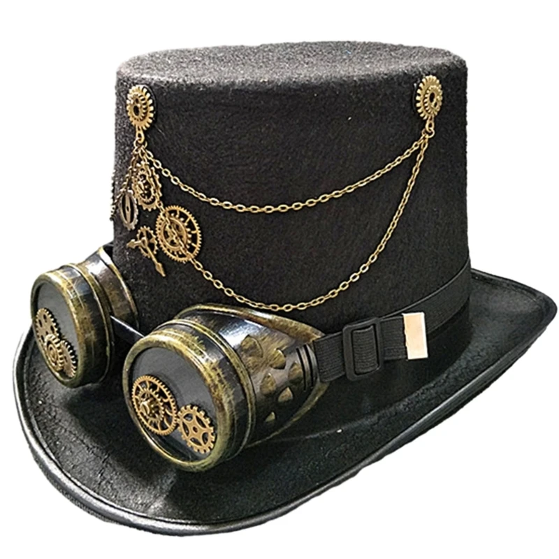 

Gothic Victorian Hat Steampunk Top Hat with Goggles Halloween Metal Gear Cosplay Top Hat for Halloween Carnivals Party