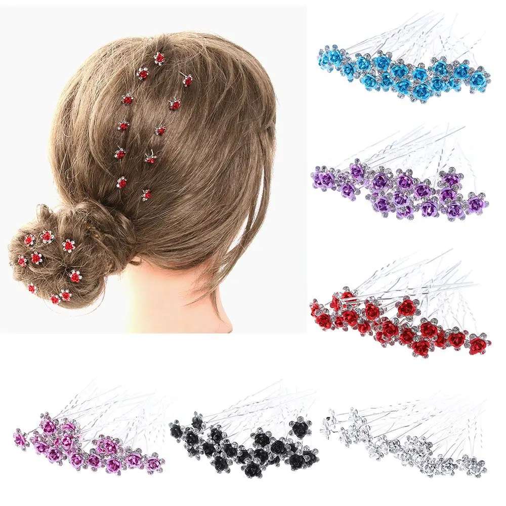 

20PCS Fashion Crystal Diamante Rose Flower Hair Pin Bridal Wedding Jewelry Hair Clip Women Girls Headwear Hair Styling Accessory