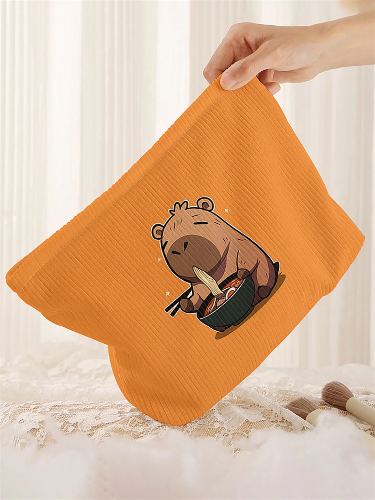 1 corduroy makeup bag with dolphin pattern, light zipper makeup storage box, multifunctional bag with lining