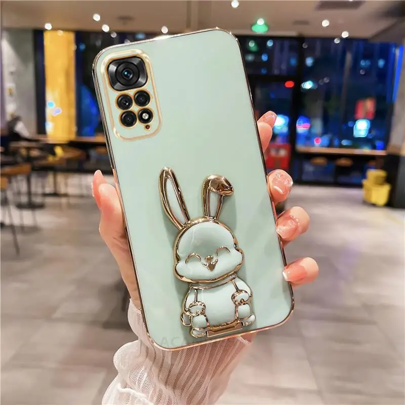 thumbnail image 1 of Note11s Luxury Rabbit Holder Case On For Xiaomi Redmi Note 11 Pro 4g 5g 10s 11s 9 10 9s 8 7 Plating Silicone Stand Cover 10c 9c, 1 of 5