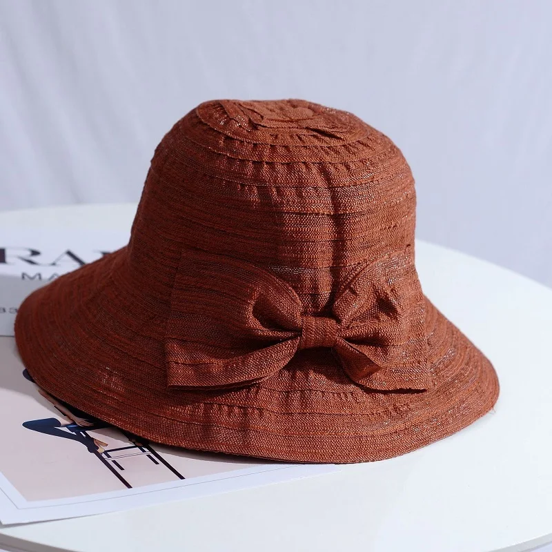 Women Bow Sun Hat With Wide Brim Foldable Removable Summer Sunscreen Anti UV Protection Fisherman Hat Lady Breathable Panama sun hat women hat