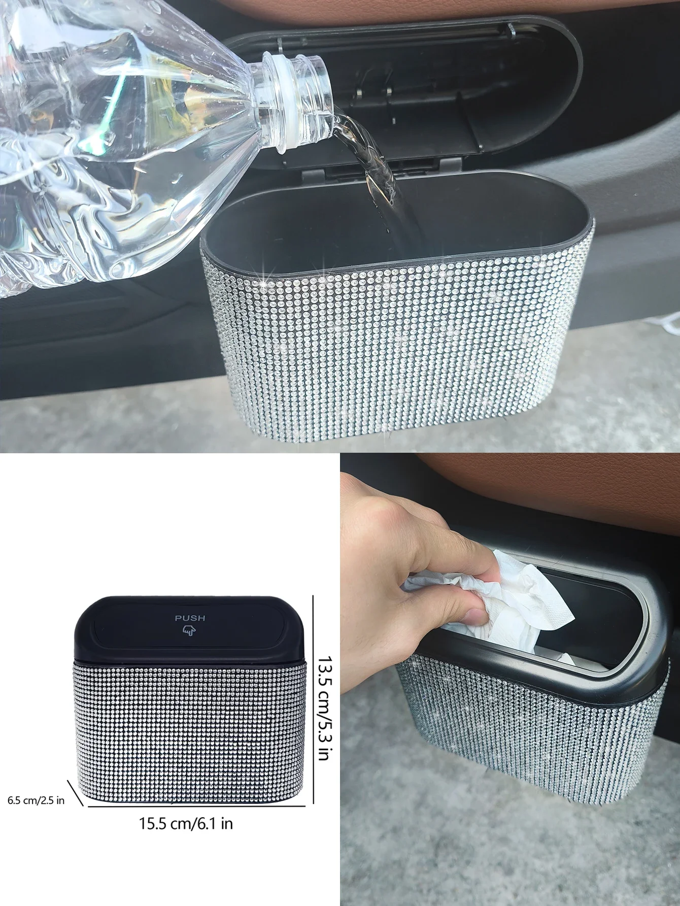 Car trash can Bing black car trash can rhinestones